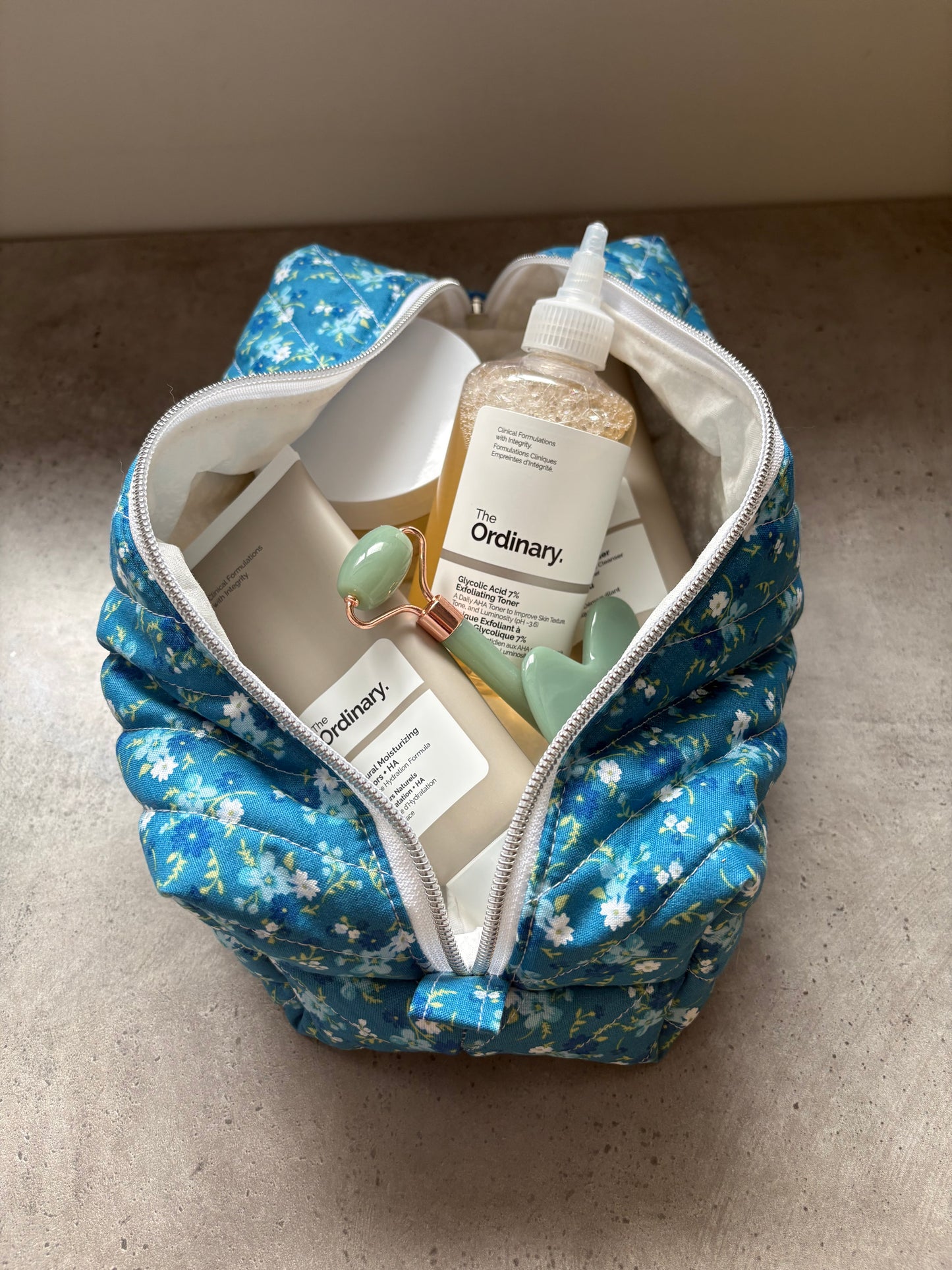 Blue and White floral boxy pouch (large)