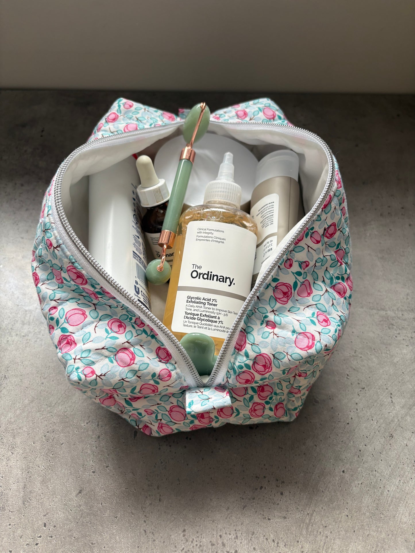 Pink floral boxy pouch (large)