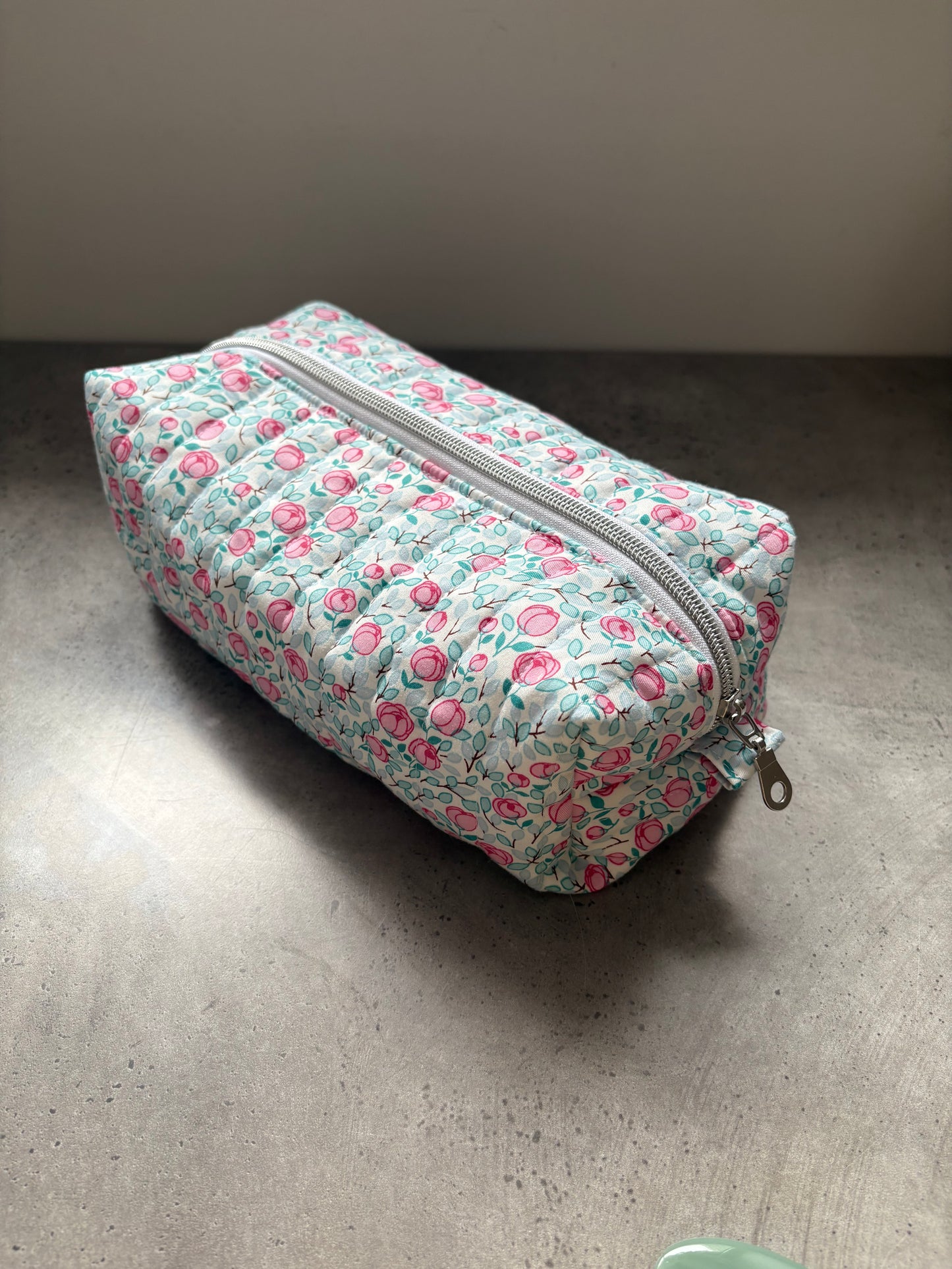 Pink floral boxy pouch (large)