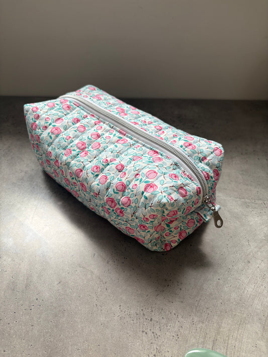 Pink floral boxy pouch (large)