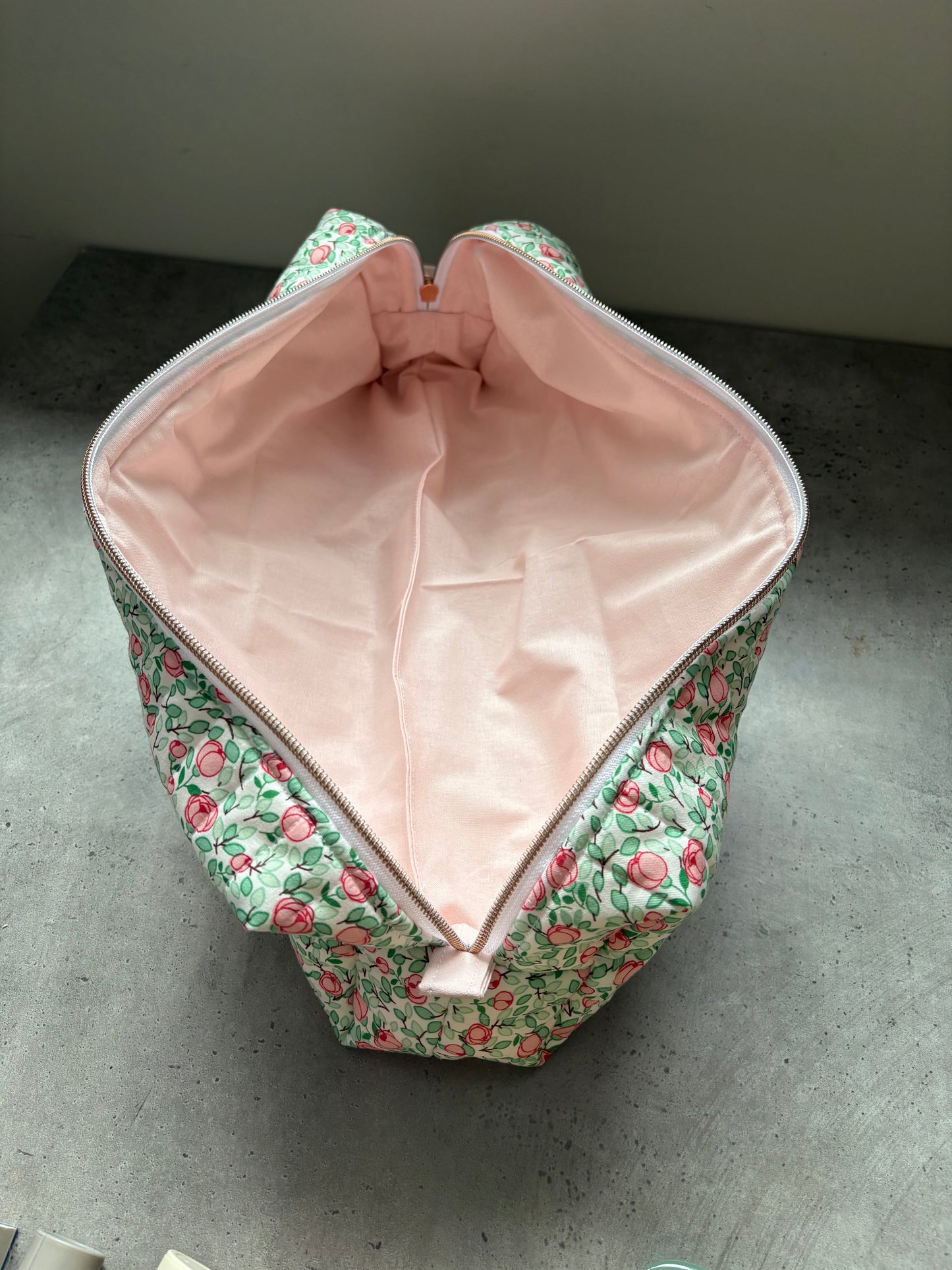 Pink and green hair tool bag