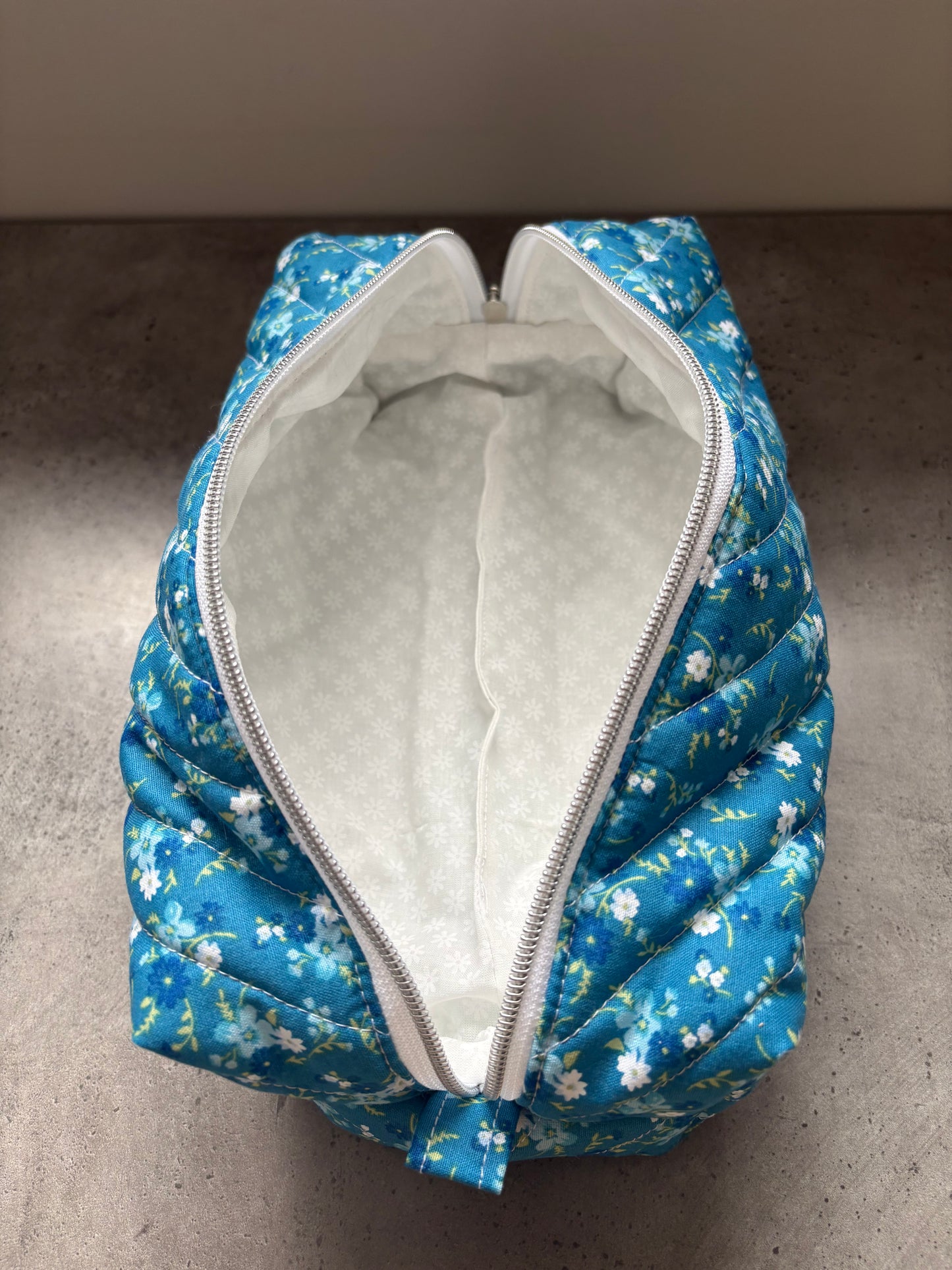 Blue and White floral boxy pouch (large)