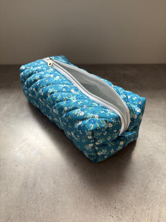 Blue and White floral boxy pouch (large)