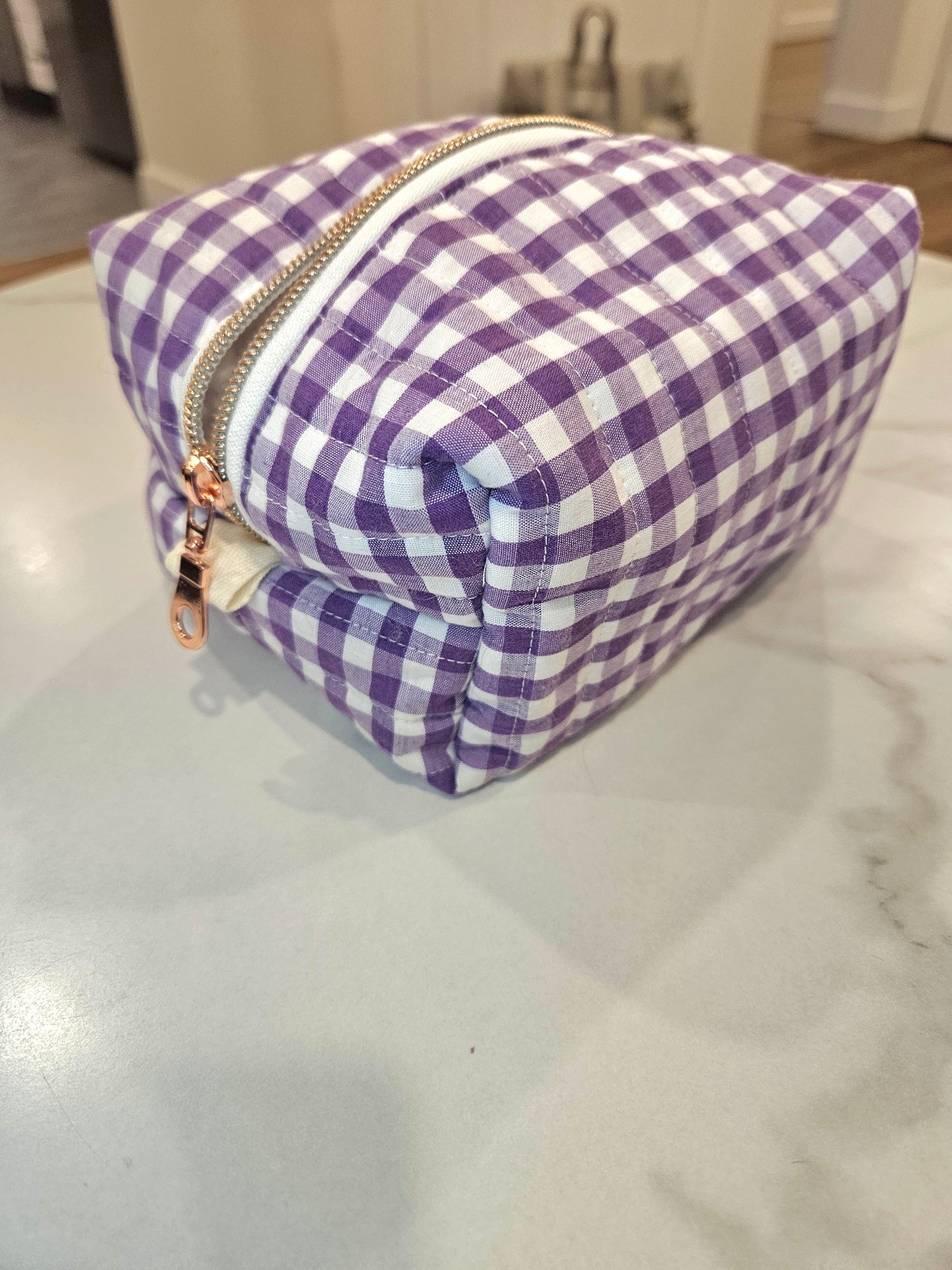 Purple Gingham Makeup Pouch